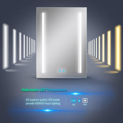 Tokvon® Rivulet LED Badkamer spiegelkast verlichte kasten met Scheerapparaat stopcontact 3-kleuren-LED Touch schakelaar Anti-condens kast 50x70cm - QUORE