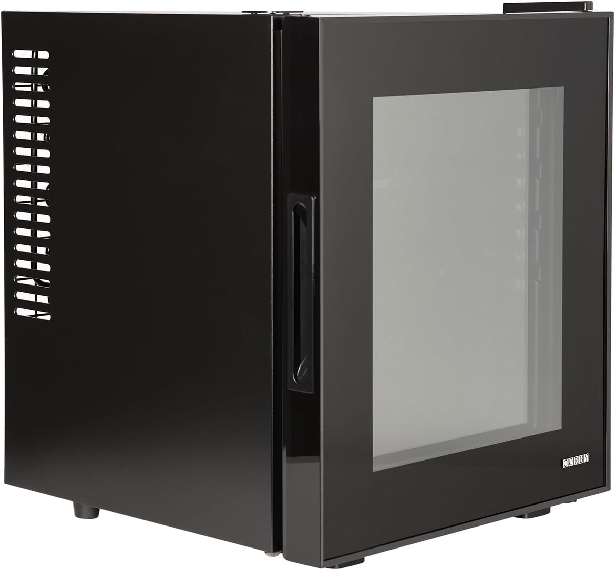 Corby Eton 20L glazen minibar in zwart met zwarte binnenkant - EU-stekker