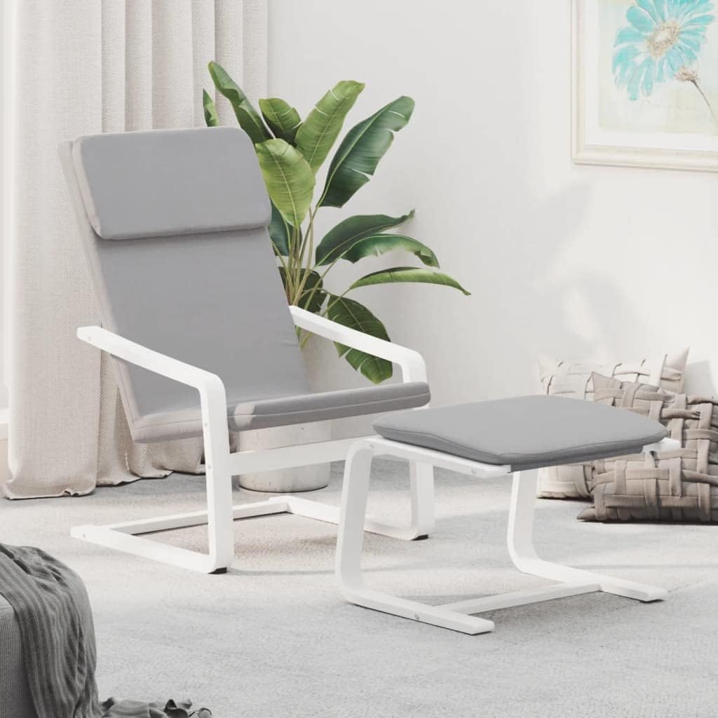 Relaxstoel – Kruk – Stofstoel – Cocktailstoel – Televisiestoel – Lichtgrijs – Massief Berkenhout Frame – Afneembare Wasbare Hoezen