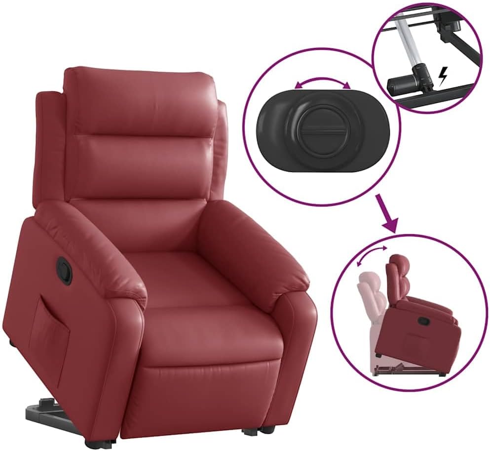 Relaxfauteuil – Sta-Op Stoel – TV Fauteuil – Verstelbare Relaxstoel – Ligstoel – Elektrische Opsta-Ondersteuning – Kunstleren Bekleding Wijnrood