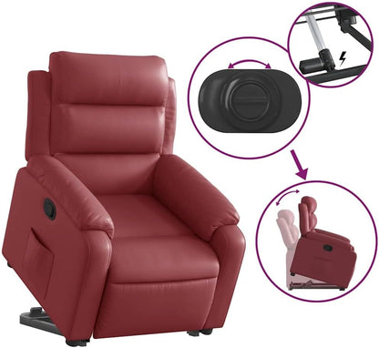 Relaxfauteuil – Sta-Op Stoel – TV Fauteuil – Verstelbare Relaxstoel – Ligstoel – Elektrische Opsta-Ondersteuning – Kunstleren Bekleding Wijnrood