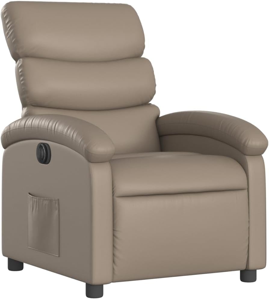 Elektrisch Verstelbare Fauteuil – Relaxstoel – Loungechair – TV Stoel – Relaxfauteuil – Kunstleer Cappuccino – Elektrische Verstelling Tot 135° – Zijvak & Duurzame Constructie