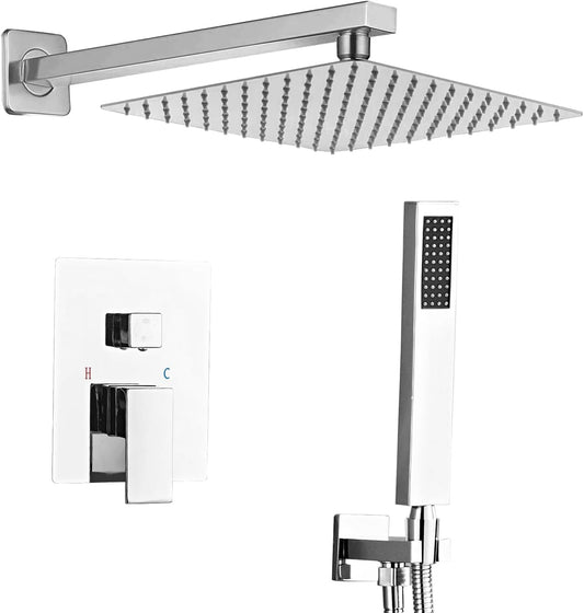 Sanitemodar Inbouwdoucheset van Chroom, Inbouw-douchearmatuur met 25 x 25 cm Hoofddouche, Inbouwdoucheset met Handdouche