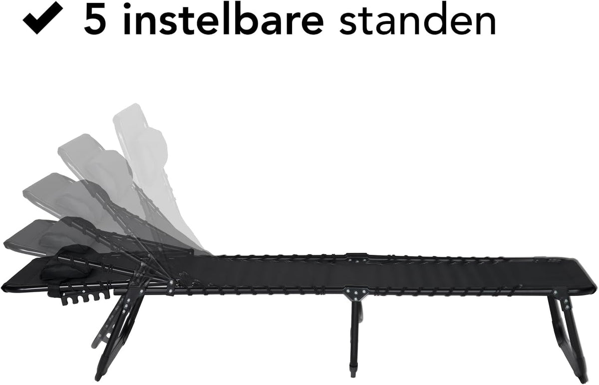 Brixy Sunbeds (set of 2) - Foldable - Includes Pillow - Sun beds - Sun loungers - Adjustable - Garden - Weatherproof - Anthracite - QUORE