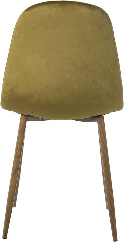 DRW Set van 4 stoelen van hout en metaal, gewatteerd, groen, 44,5 x 47 x 89 cm, zithoogte 47 cm