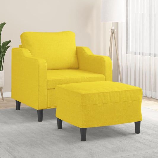 Fauteuil met kruk, lichtgeel, 60 cm, stof, beklede stoel, relaxstoel, comfortabel, ontspannen, duurzaam, robuust frame, veelzijdige voetenbank, modern design
