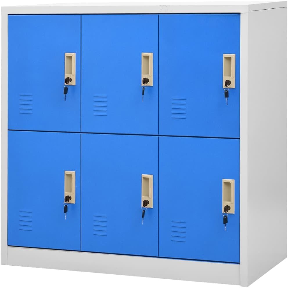 vidaXL Locker cabinet 90x45x92.5cm steel light grey and blue, locker cabinet, wardrobe, closet, locker cabinets, wardrobes, cupboards, office cabinet - QUORE