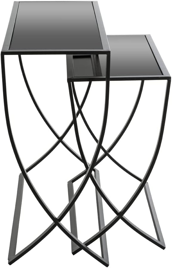 HAKU Bijzettafel set van 2 zwart, Metaal, veiligheidsglas - Maat: B 60/80 cm x H Beistelltisch 2er Set/65 cm x D 30/30 cm, Stijl: Modern