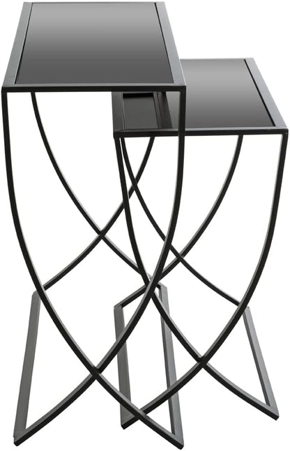 HAKU Bijzettafel set van 2 zwart, Metaal, veiligheidsglas - Maat: B 60/80 cm x H Beistelltisch 2er Set/65 cm x D 30/30 cm, Stijl: Modern