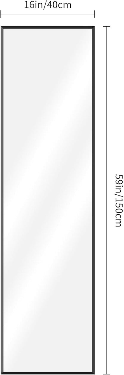 Rechthoekige full-body spiegel, 150 x 40 cm, staande spiegel met zwart aluminium frame, grote wandspiegel, vloerspiegel voor slaapkamer, entree, hal, woondecoratie