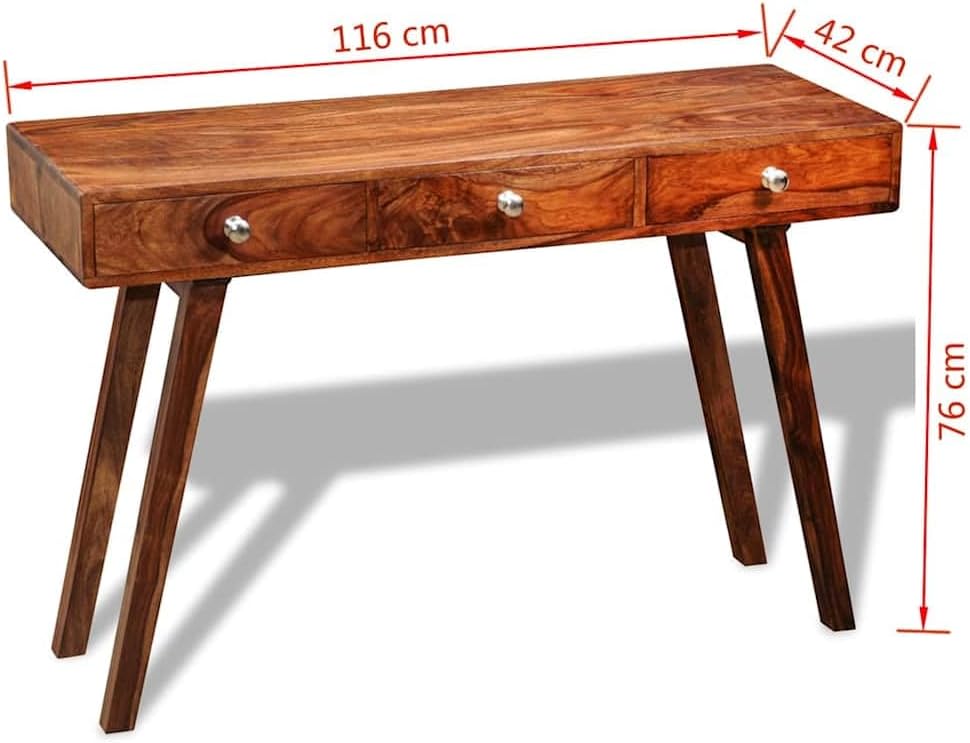 vidaXL Wall table with 3 drawers 76 cm solid sheesham wood