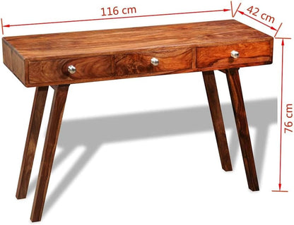 vidaXL Wall table with 3 drawers 76 cm solid sheesham wood