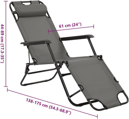 Zonne-ligstoel – Ligstoel – Tuinstoel – Strandstoel – Campingstoel – Inklapbaar – Weerbestendig 600D Polyester – Verstelbare Rugleuning en Voetensteun – Grijs – Set van 2