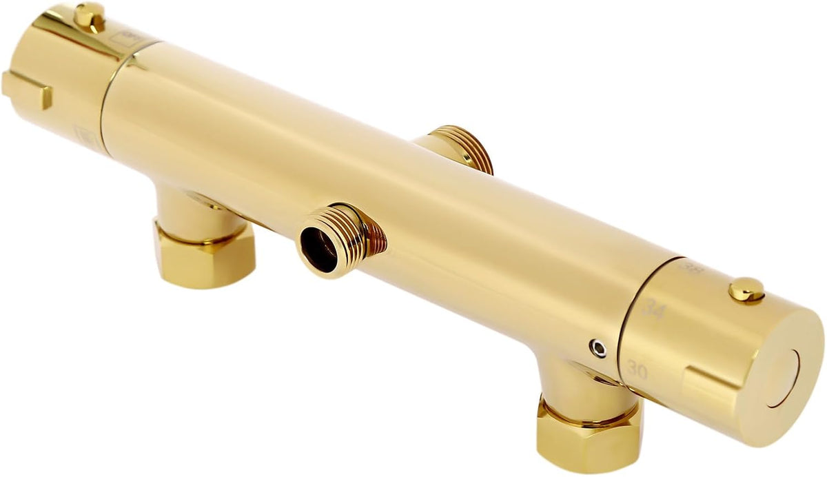 Douche Systeem – Regendouche – Handdouche – Douche Set – Badkamer Douche – Geborsteld Goud – Verstelbare Hoogte 70-110 cm – Thermostatische Temperatuurregeling 0-80°C