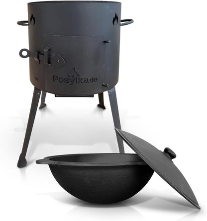 Braadpan – Gietijzeren Pan – Stoofpan – Dutch Oven – Kampeerpan – 10 Liter Inhoud – Vlakke Bodem