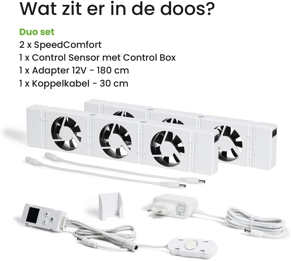 SpeedComfort Radiator Ventilator met Control Sensor - Duo Set (2x) - Sneller Verwarmen - Tot 22% Energie Besparen - Geschikt voor Warmtepomp - Meerdere Snelheden - Simpel te Plaatsen - Fluisterstil