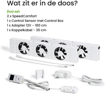 SpeedComfort Radiator Ventilator met Control Sensor - Duo Set (2x) - Sneller Verwarmen - Tot 22% Energie Besparen - Geschikt voor Warmtepomp - Meerdere Snelheden - Simpel te Plaatsen - Fluisterstil