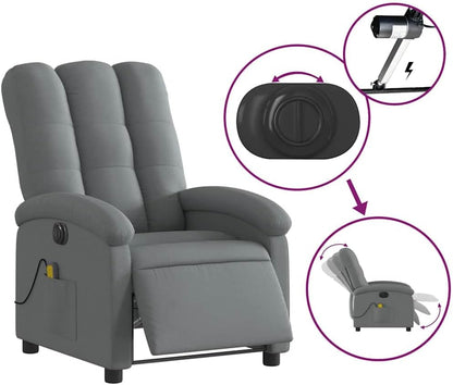 Massagestoel – Elektrische Massagestoel – Relaxstoel – Televisiestoel – Stoel Met Ligfunctie – Donkergrijs Stof – 6-Punts Vibratiemassage – Elektrisch Kantelsysteem Tot 135 Graden