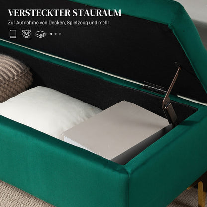 Poef – Zitzak – Voetenbankje – Kruk – Bankje – Opbergruimte – Fluwelen Bekleding – 120x44x44,5 cm – Metalen Poten – Groen