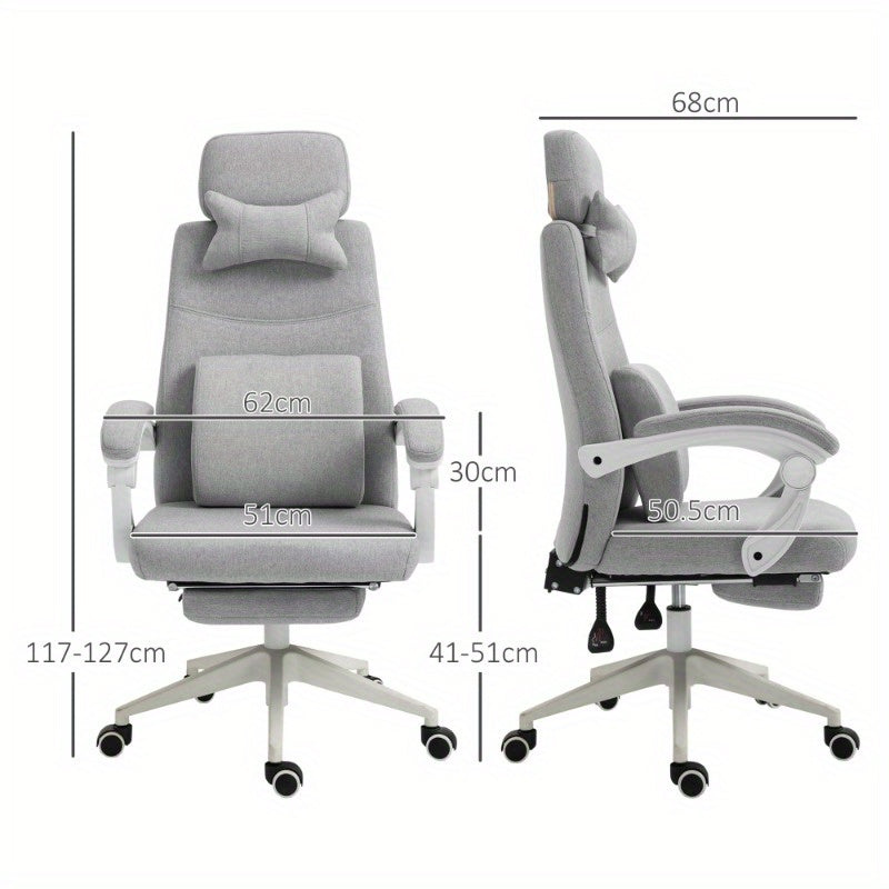 Bureaustoel – Bureaustoel met Wielen – Gaming Stoel – Desk Chair – Ergonomische Bureaustoel Grijs – Hoge Rugleuning – Verstelbare Zithoogte