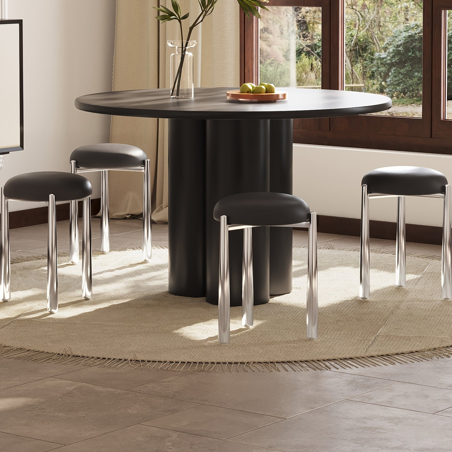 Barkrukken – Krukken – Barstoelen – Eetkamerstoelen – Stoelen – Set Van 4 – Stapelbaar – Zachte Gevoerde Zitting – Ruimtebesparend – Zwart – Zonder Armleuningen
