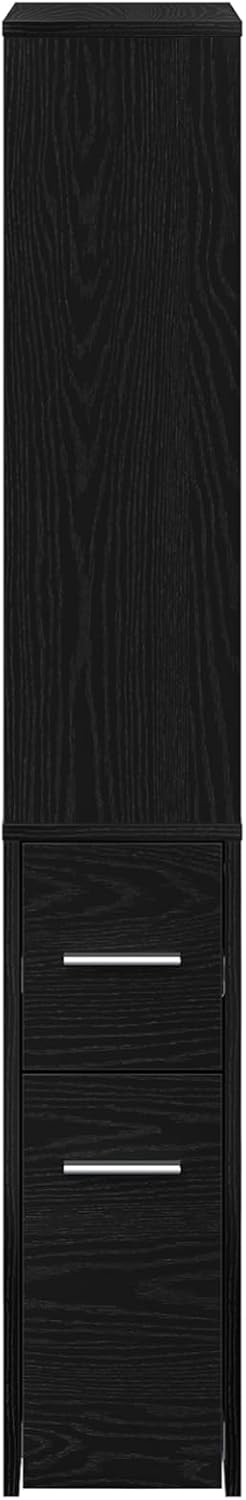 Gecheer Narrow Bathroom Cabinet, Black Oak, 22 x 41 x 135 cm, Bathroom Cabinet, Storage Rack for Bathroom, Hallway, Entrance, Kitchen, 871653 - QUORE