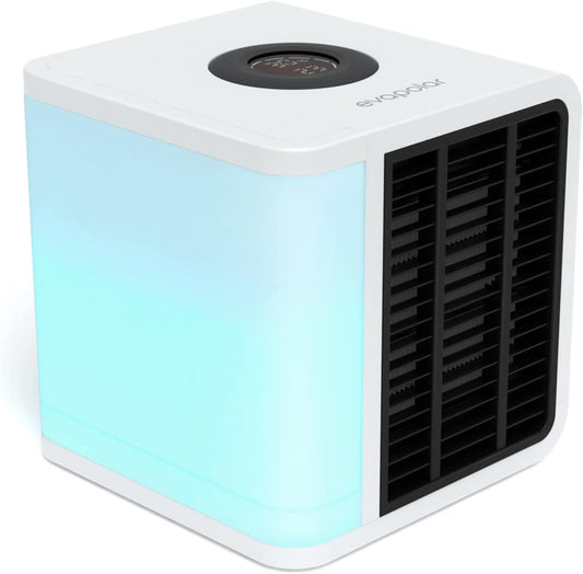 Draagbare luchtkoeler en luchtbevochtiger – Aircooler – Verdampingskoeler – Tafelventilator – Luchtverfrisser – Wit – 3-In-1 Koelen, Bevochtigen En Verfrissen – Stil En Compact