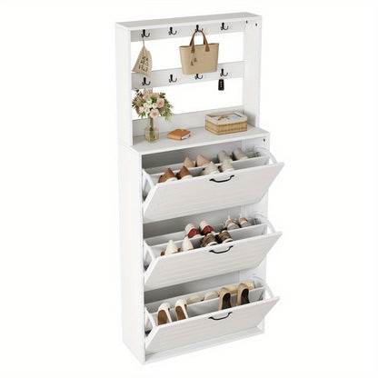 Schoenenkast – Schoenenrek – Schoenenopberger – Schoenencupboard – Schoenengehangen – Smal Model – 3 Deuren Met Haken – Geschikt Voor 15 Paar Schoenen – Duurzaam En Ruim