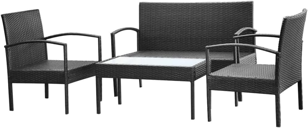 Lounge tuinmeubelset balkon meubelset tuinlounge set 4-dlg. tuin-loungeset met kussens polyrotan zwart - QUORE