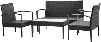 Lounge tuinmeubelset balkon meubelset tuinlounge set 4-dlg. tuin-loungeset met kussens polyrotan zwart - QUORE