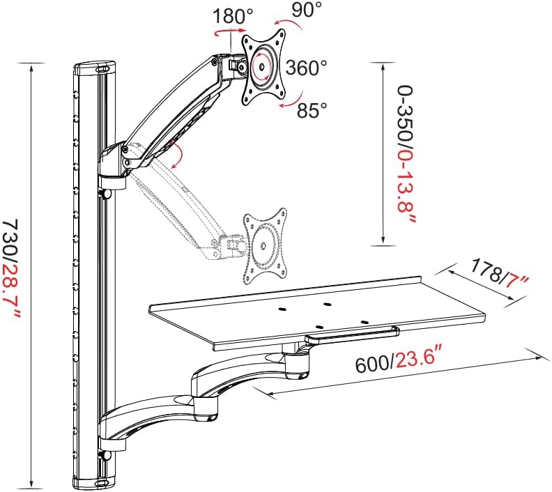 HFTEK - FY02CWS - Monitor houder muurbeugel voor schermen van 13-27 inch met VESA 75/100 - Toetsenbordhouder