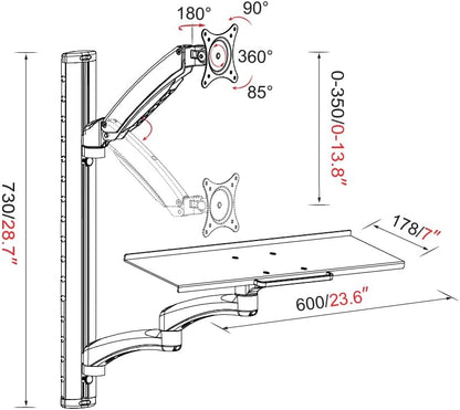 HFTEK - FY02CWS - Monitor houder muurbeugel voor schermen van 13-27 inch met VESA 75/100 - Toetsenbordhouder