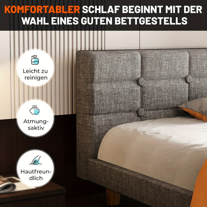 Tweepersoons Bedframe – Bedframe Met Hoofdbord – Gestoffeerd Bed – Platformbed – Slaapkamer Bed – 120x200 cm – Stevig Houten Lattenbodem – Geen Boxspring Nodig