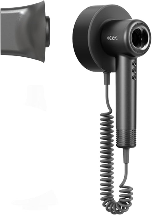OBA - HY01PRO haardroger: 500 miljoen negatieve ionen, brushless 120.000 tpm, luchtstroomsnelheid 75 m/sn, slechts 358 g, stil 54 dB, professionele wandhouder, ideaal voor hotels en B&B