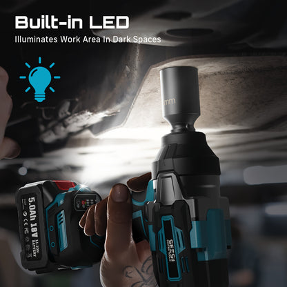 Accu Momentsleutel – Slagschroevendraaier – Draadloze Impact Wrench – Elektrische Boutenlichter – Accuboormachine – 1600 Nm Koppel – 2x 5000mAh Batterijen – 3 Versnellingen