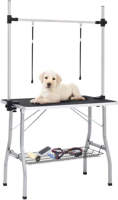 Bussandri Exclusive - Dog grooming table adjustable with 2 loops and storage shelf