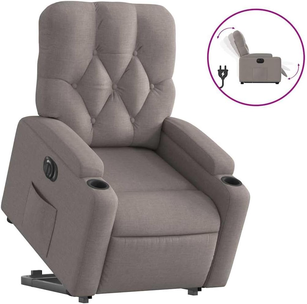 Relaxstoel Elektrisch – Relaxfauteuil – Elektrische Stoel – Ligstoel – Sta Op Stoel – Opstahulp – Verstelbare Ligfunctie Tot 135° – Taupe Stof