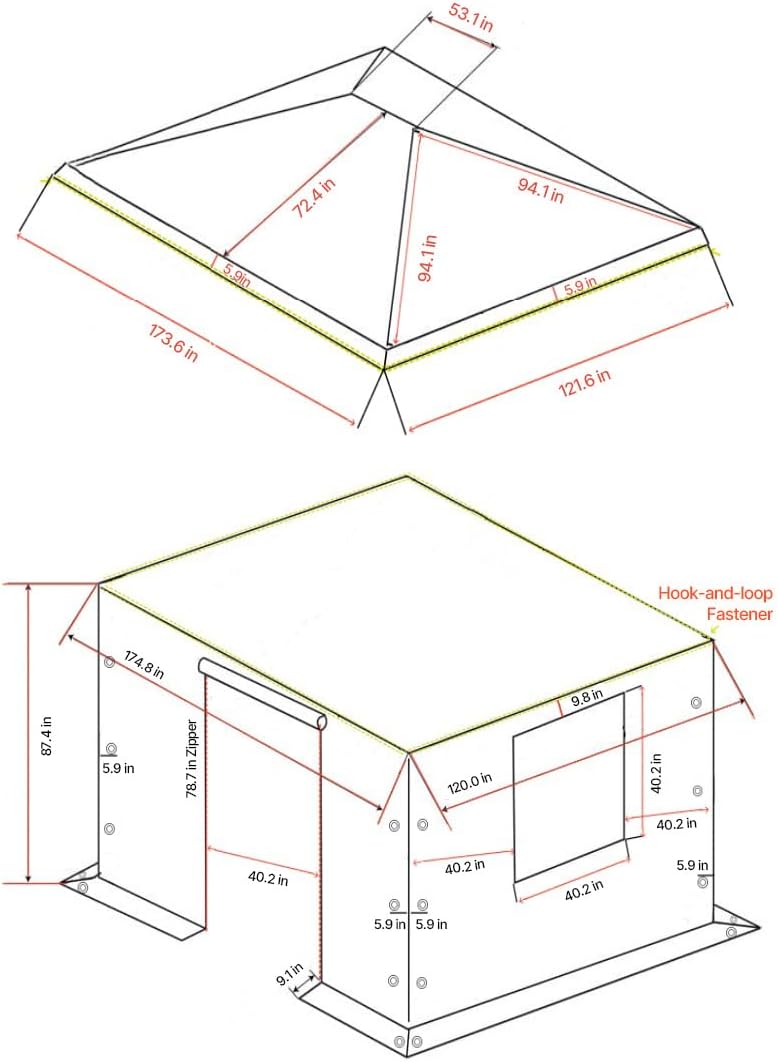 VEVOR Winterpaviljoenhoes past 3 x 4,3 m hardtop tuinhuisjes, all-weather tuinhuisjehoes met zijwanden en gaasramen, PE-materiaal met hoge dichtheid, gesloten opbergafdekkingen, tuinhuisjes niet