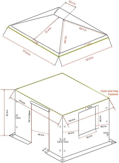 VEVOR Winterpaviljoenhoes past 3 x 4,3 m hardtop tuinhuisjes, all-weather tuinhuisjehoes met zijwanden en gaasramen, PE-materiaal met hoge dichtheid, gesloten opbergafdekkingen, tuinhuisjes niet
