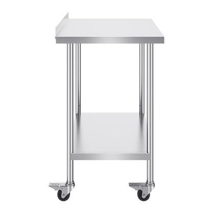VEVOR Commercial Food Wheels, 24 x 36 x 40 cm, Heavy Duty Work Table, Metal Work Table with Adjustable Height for Restaurant, Home and Hotel, Silver, 61 x 90 x 100 cm