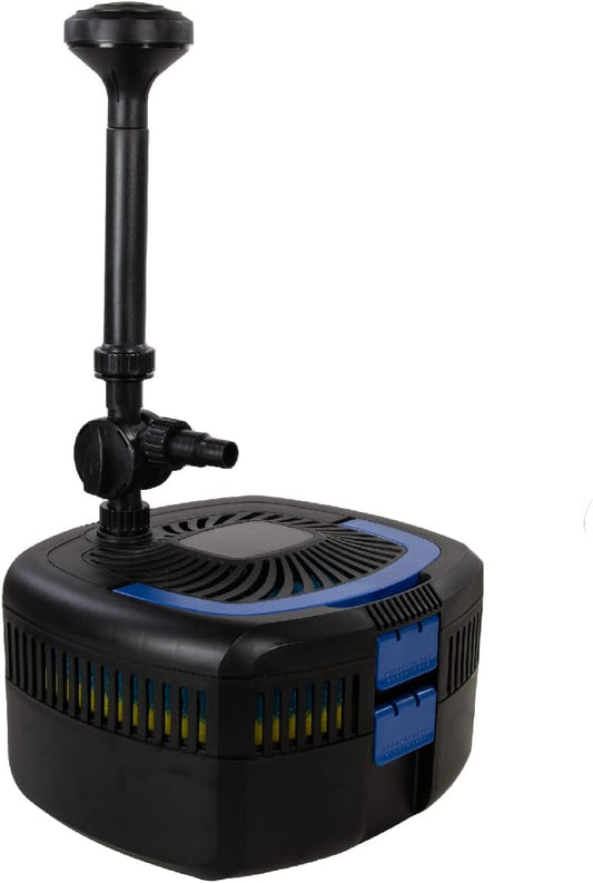 AquaForte GFU-6011 fonteinpomp + 11W UV-C, vermogen 57W, max. opvoerhoogte 2,5 M, max. debiet 2,5 m3 per uur, max. vijvergrootte 5 m3, 13/19/25 mm aansluiting, max. druk 2 bar, helder water