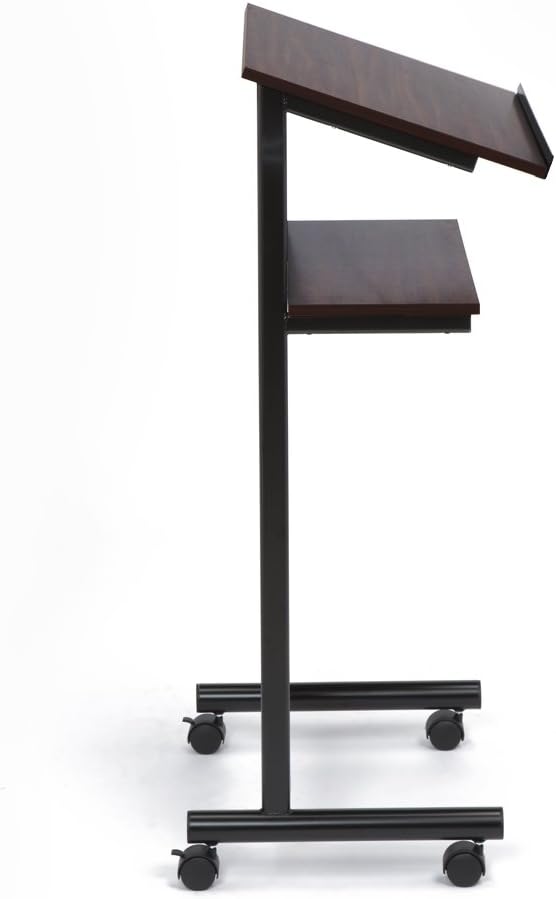 Audio-Visual Direct Lessenaar Podium op wielen - sta-bureau met opbergplank - kers/zwart - ideaal voor presentaties en laptopgebruik