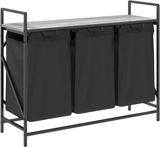 Gecheer Laundry basket 3 compartments with shelf grey Sonoma, laundry basket laundry basket for baby clothes bedding shoes 859063 - QUORE