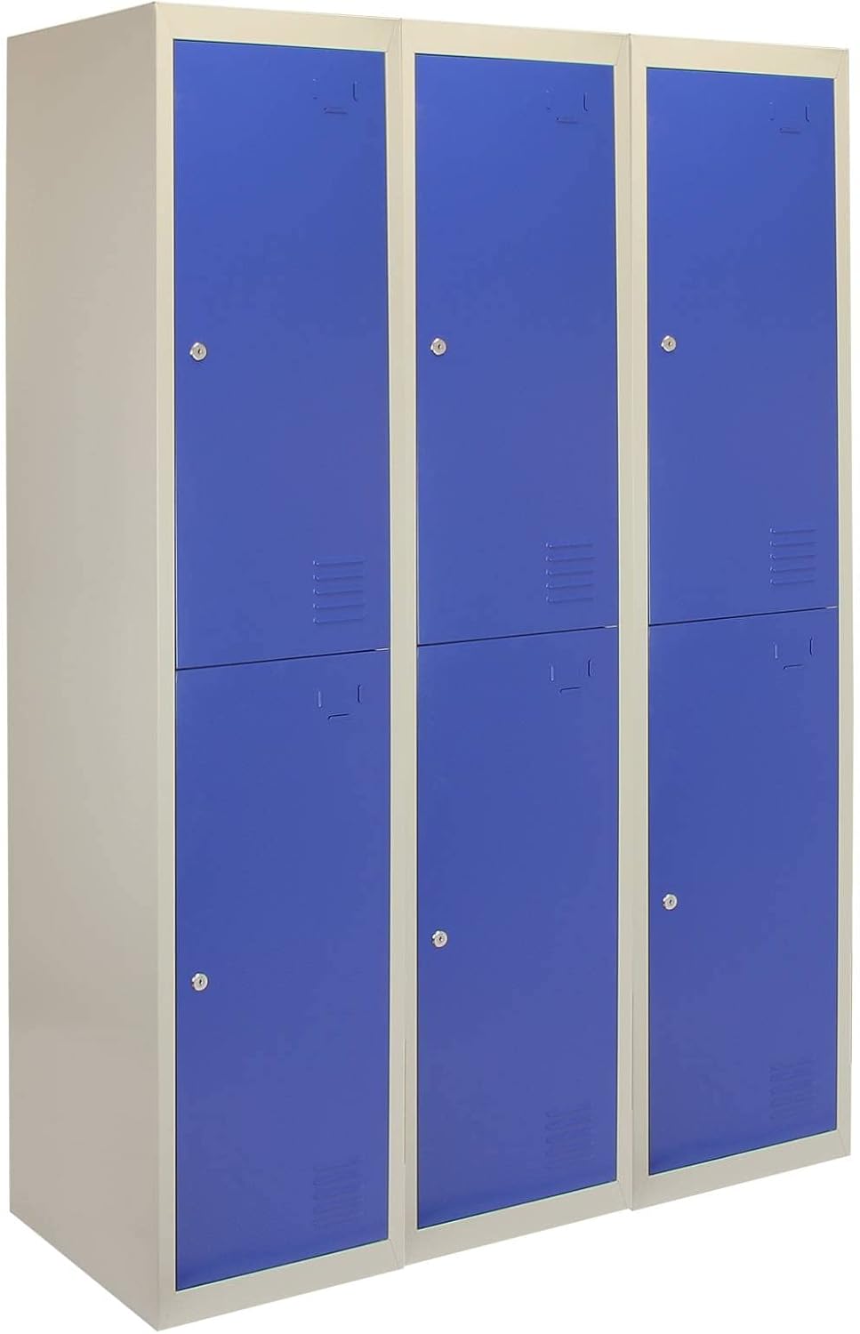 Monster Shop 3 x Blue 2 Door Metal Storage Lockers, Red & Grey Steel Lockable Unit, Staff Gym School Locker Room - QUORE