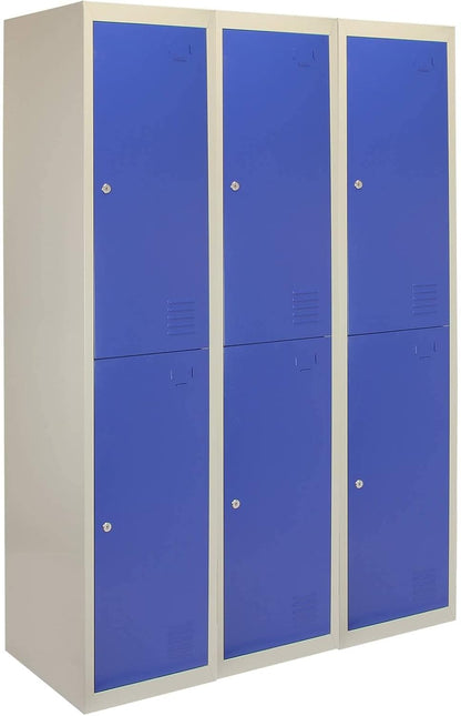 Monster Shop 3 x Blue 2 Door Metal Storage Lockers, Red & Grey Steel Lockable Unit, Staff Gym School Locker Room - QUORE