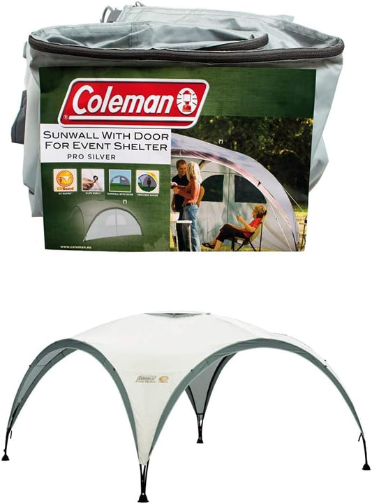 COLEMAN CO Pavillon Event Shelter 3,65m x 3,65m | 2000034471 & Coleman Zijwand voor Event Shelter Zijwand met Deur + Venster, Eén Maat, Zilver