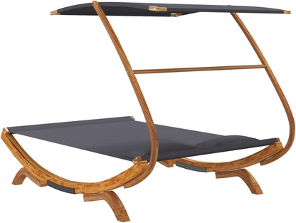 Tidyard Babybed met dak, antraciet, outdoor babybed, tuinligstoelen, ontspanning, zonnebed met dak, zonnebed met dak, 165 x 203 x 138 cm, gebogen hout - QUORE