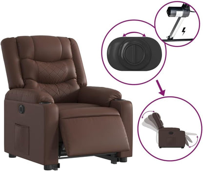 Zit-Sta Stoel Elektrisch – Sta-op Stoel – Relaxfauteuil – Verstelbare Stoel – Elektrische Relaxstoel – Kunstleer Bruin – Automatische Rug- en Voetensteun – Max 110 kg