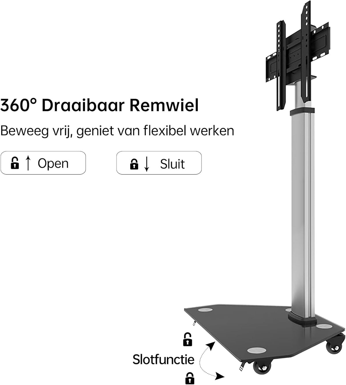 JAV Smart Board Stand Mobiele Interactief Whiteboard Standaard voor 32-55 inch Draaibaar Touch Screen Hoogte Verstelbaar met 360 ° Slotwiel Ideaal voor Klaslokaal Kantoor