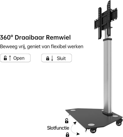 JAV Smart Board Stand Mobiele Interactief Whiteboard Standaard voor 32-55 inch Draaibaar Touch Screen Hoogte Verstelbaar met 360 ° Slotwiel Ideaal voor Klaslokaal Kantoor